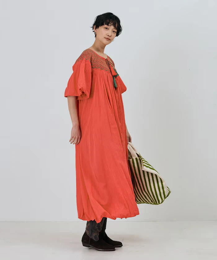 India Colored Smocked Balloon Dress