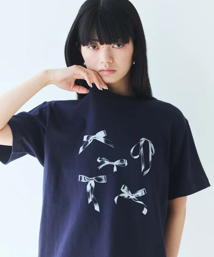 Comfortable Ribbon Print Crew Neck T-shirt