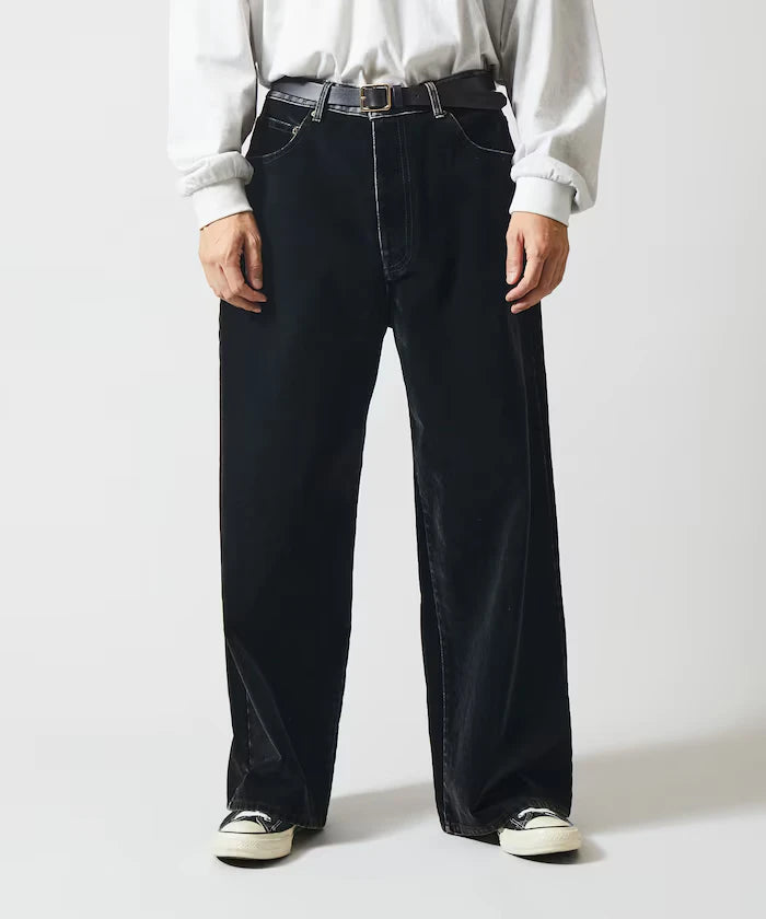 Flocked Denim Contrast Wide Straight Pants
