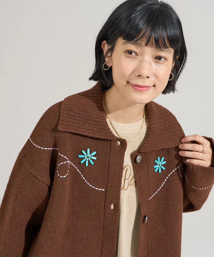 Western-Style Beaded Knit Cardigan
