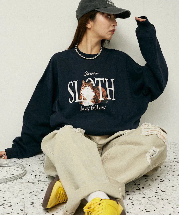 SLOTH Cat Fleece Lined Sweatshirt Limited Edition