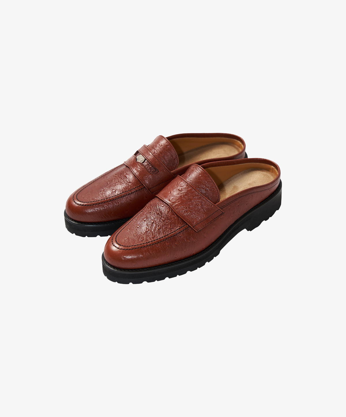coin loafer mule ostrich brown