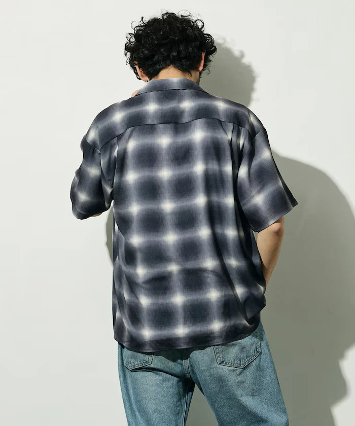 Mesh Open Collar Pattern Short Sleeve Shirt / Allover Design Open Collar Shirt / Big Silhouette