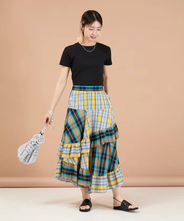 Check x Check Asymmetrical Frill Skirt