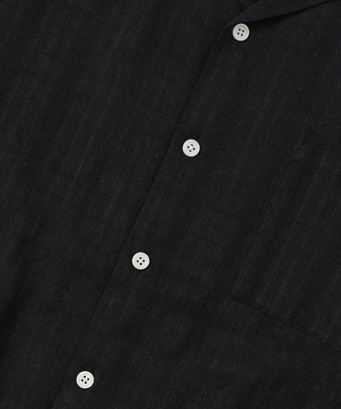 Jacquard Relaxed Fit Open Collar Short Sleeve Shirt Semi-Sheer Dobby Weave