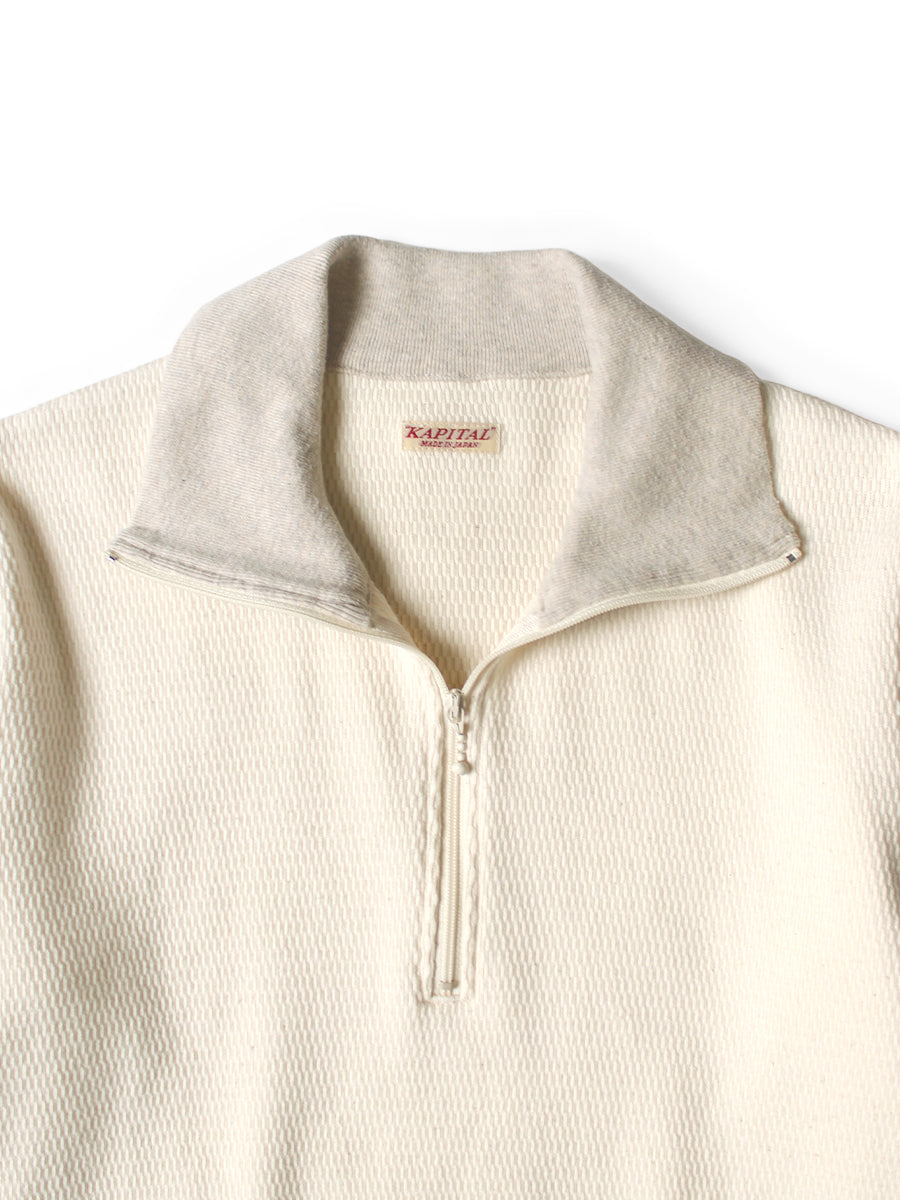 Waffle Jersey Small Flower pt 2TONE Half ZIP Cropped Long T