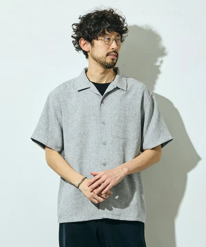Dry Touch Summer Tweed Short Sleeve Open Collar Shirt