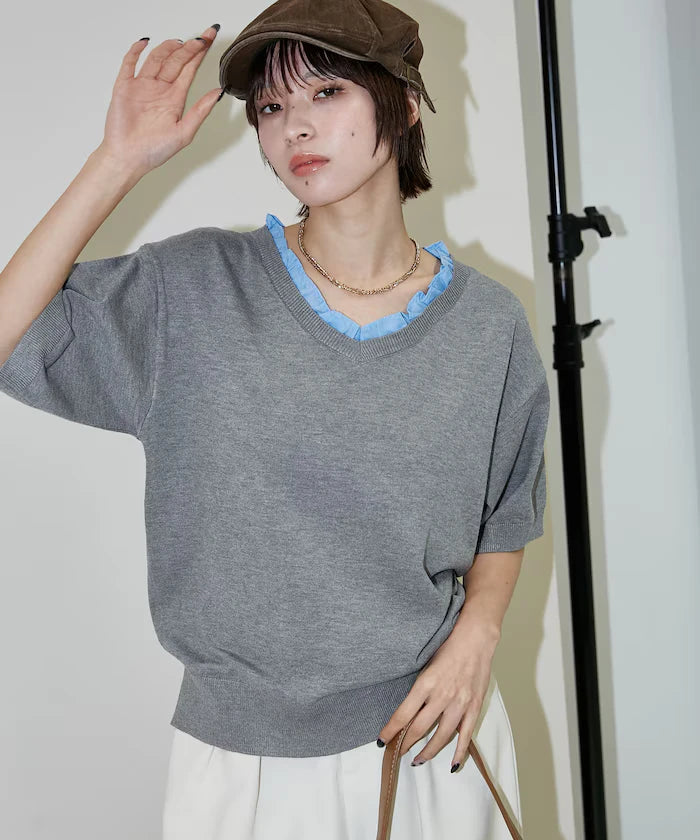 Shirt Frill V-Neck Half Sleeve Summer Knit Limited Edition