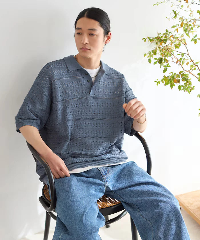 Big Silhouette Short Sleeve Knit Polo Shirt