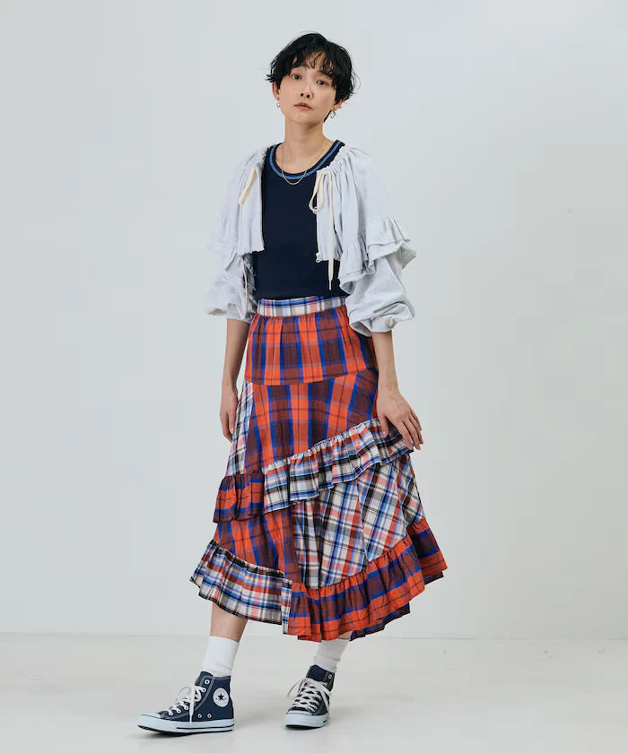 Check x Check Asymmetrical Frill Skirt