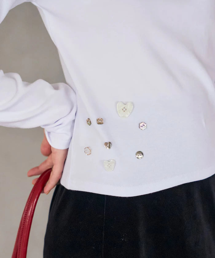 Many Button Cotton Modal Long Sleeve T-Shirt