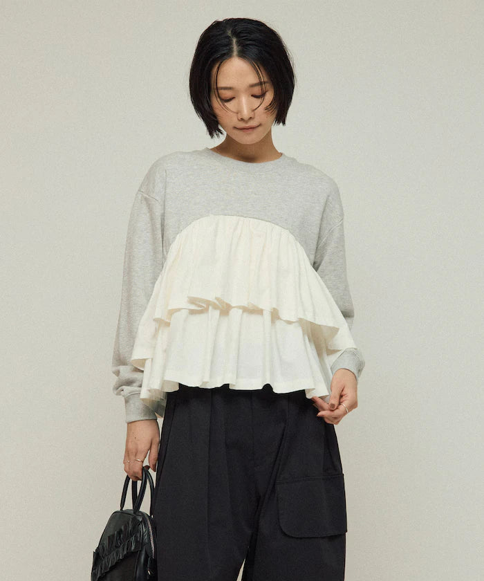 Organic Cotton Docking Frill Sweat / Relaxed Fit / Backed Sweat