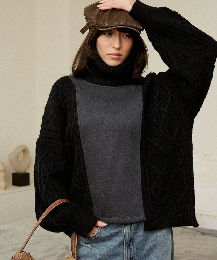 Mixed Material Switch Turtle Neck Knit Limited Edition