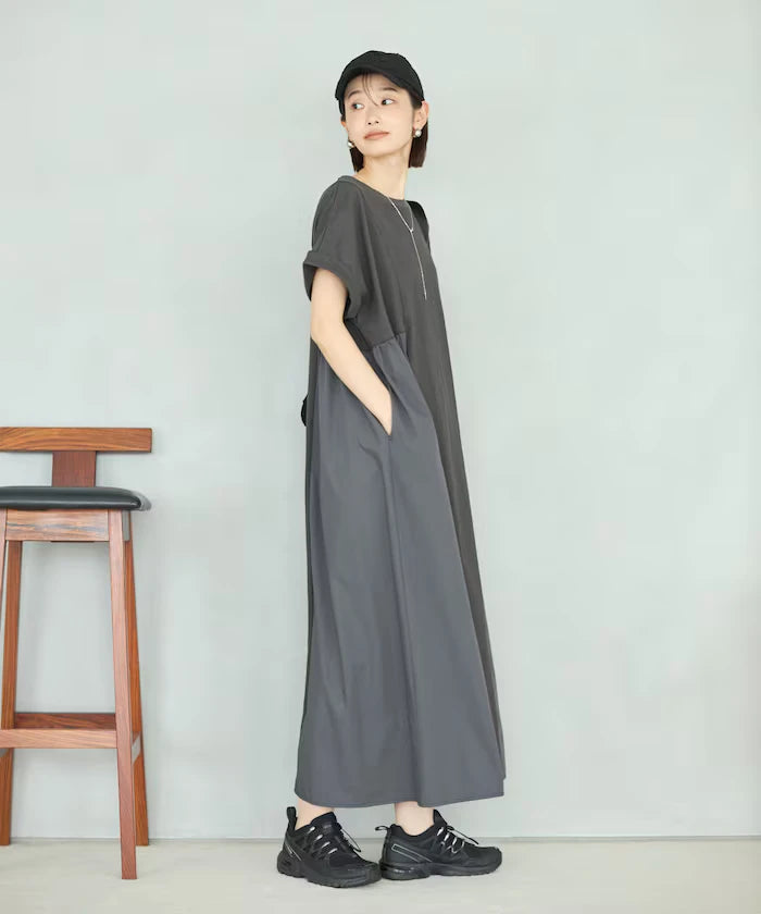 Organic Cotton Mixed Material Docking Gather Dress