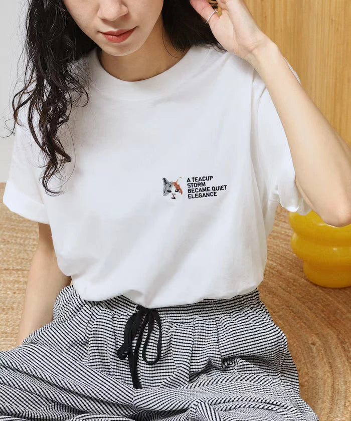 Organic Cotton One Point Animal Embroidery T-Shirt