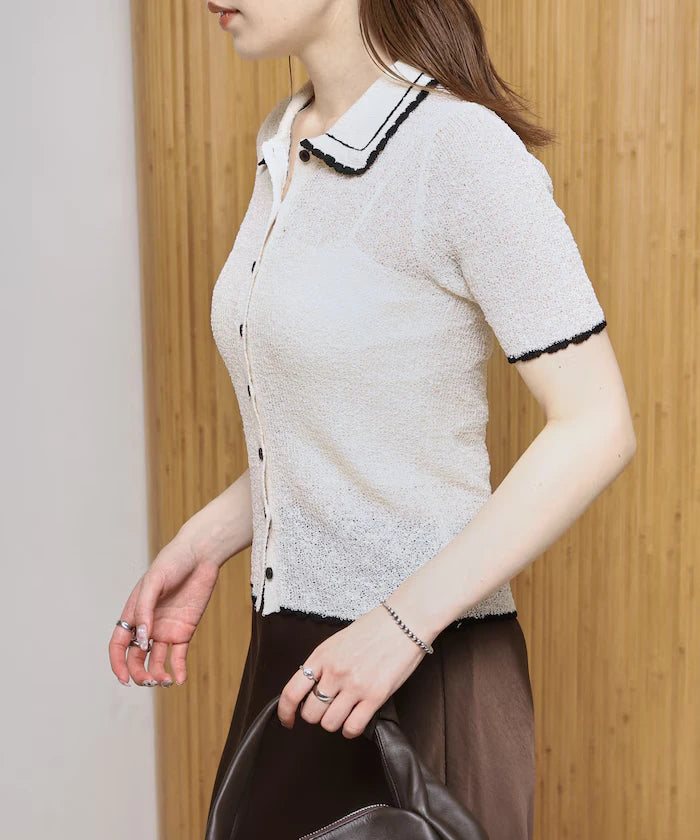 Color Embroidered Polo Collar Cardigan [Limited Edition]