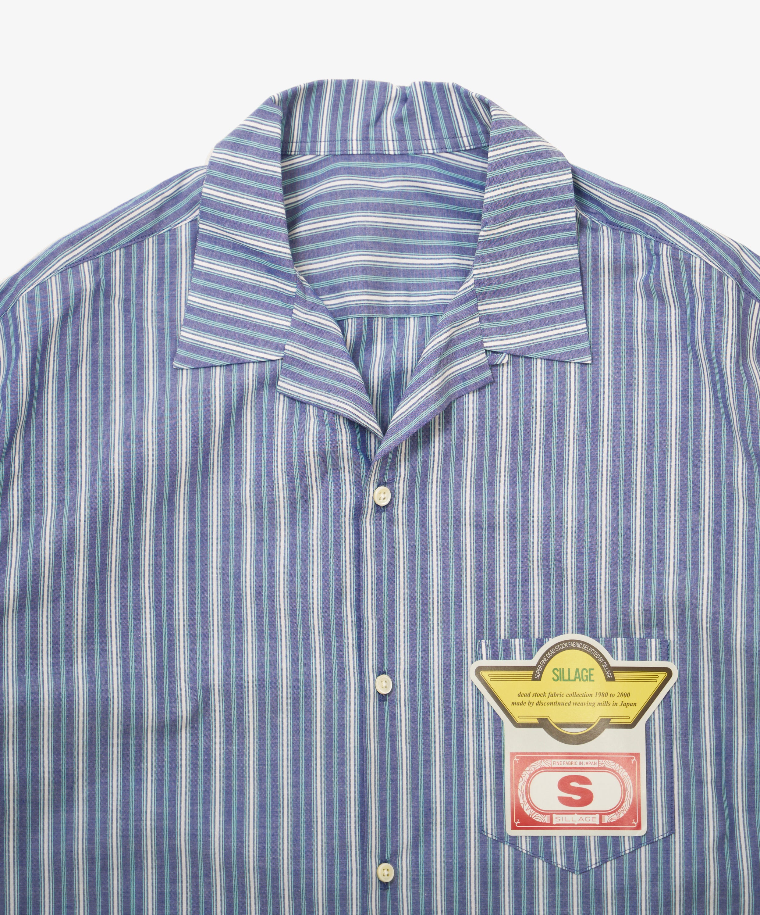 re-engineered overshirt short sleeve dead stock blue stripe