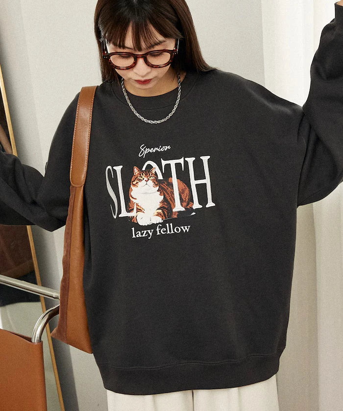 SLOTH Cat Fleece Lined Sweatshirt Limited Edition