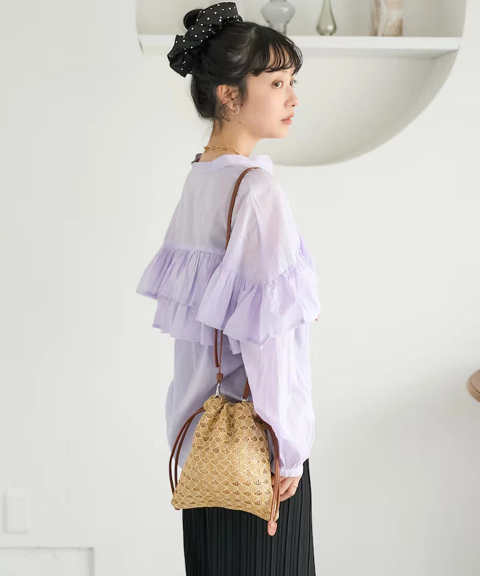 2 Way Raffia Style Lamé Drawstring Shoulder Bag