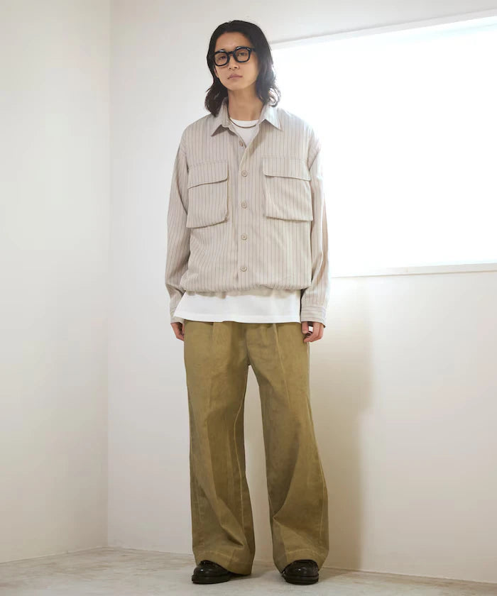 Fade processing cotton tuck wide pants