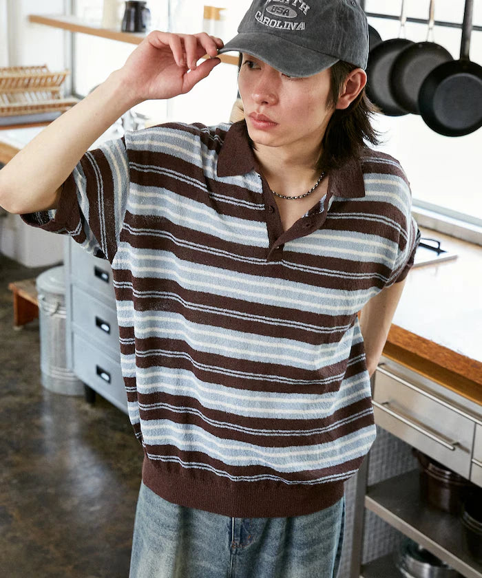 LOVE POP STUDIO Border Knit Polo Shirt Limited Edition
