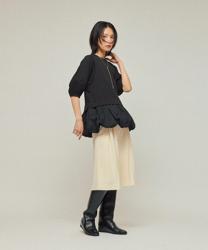 Organic Cotton Peplum Switch Top / 5-minute Sleeve T-Shirt