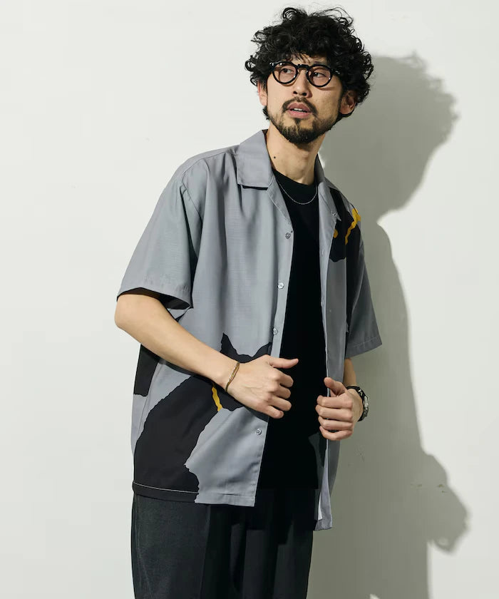 Open Collar Big Pattern Short Sleeve Shirt / Big Silhouette