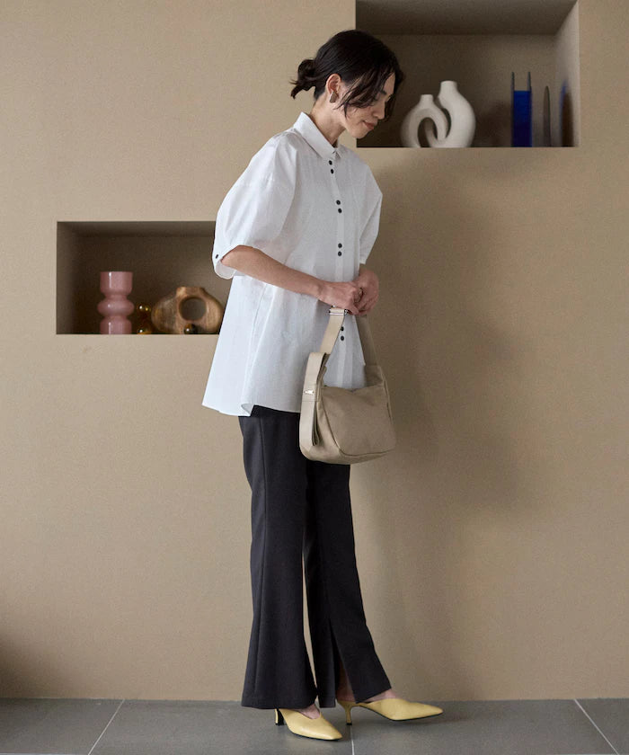 Color Added Balloon Sleeve Shirt / 5 Sleeve Blouse