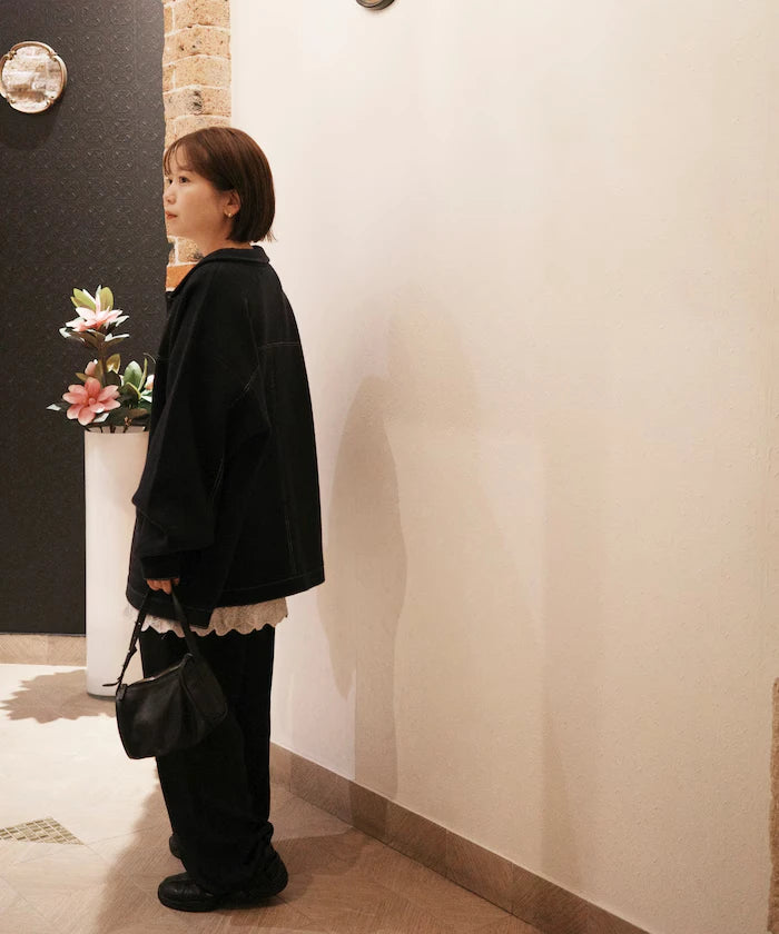 Oversized Wool Blend Knit Coverall / Color Stitch Knit Jacket