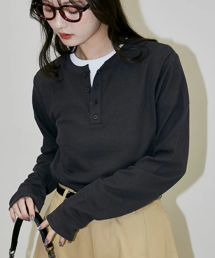 Light Waffle Henley Neck Long Sleeve T Limited Edition