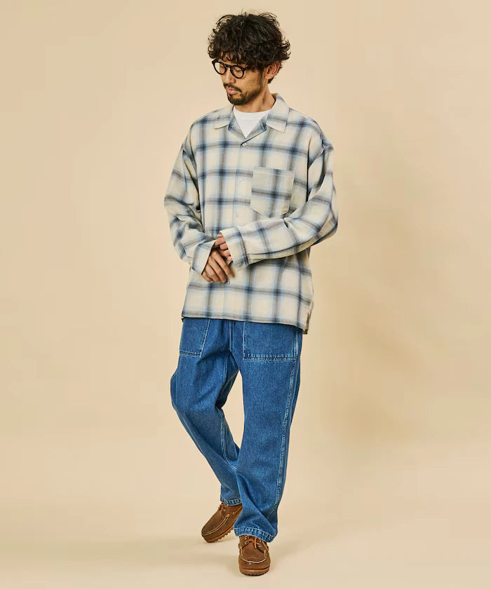 Relaxed Fit Sheer Ombre Check Open Collar Shirt