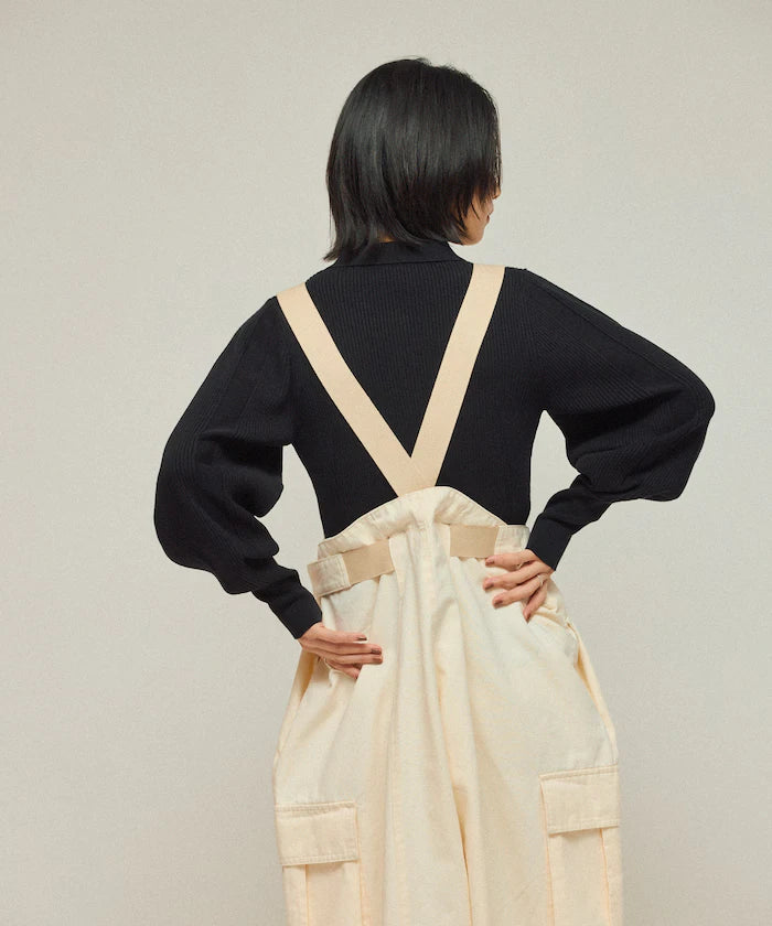 Functional material silk blend knit polo volume sleeve knit cardigan / anti-pill / machine washable