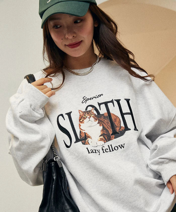 SLOTH Cat Fleece Lined Sweatshirt Limited Edition
