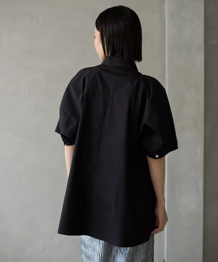 Switching Design Balloon Sleeve Shirt / 5-Minute Sleeve Blouse