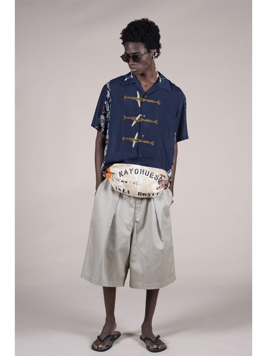 Silk Rayon Toggle - Milept Short Sleeve Open Collar Shirt