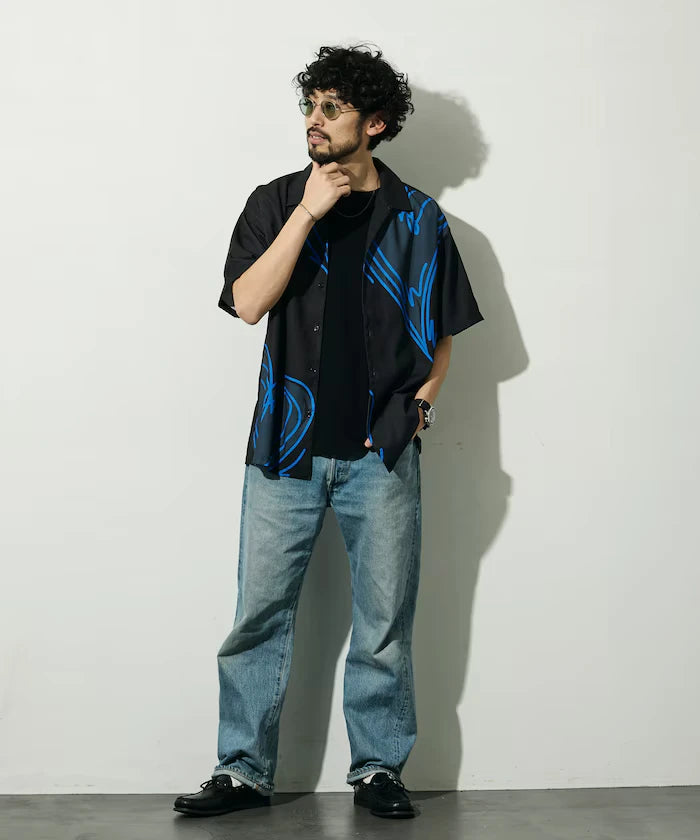 Open Collar Big Pattern Short Sleeve Shirt / Big Silhouette