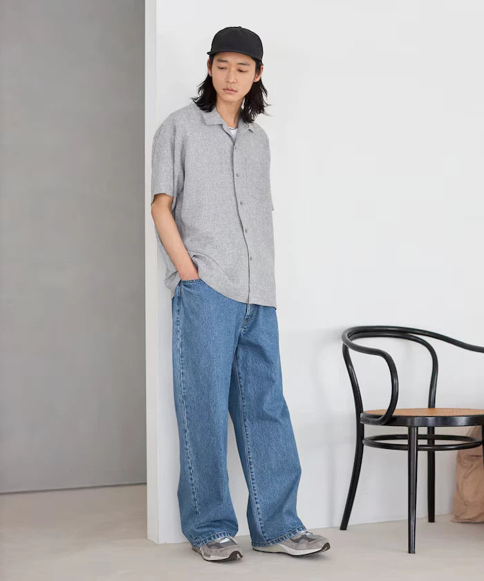 Dry Touch Summer Tweed Short Sleeve Open Collar Shirt