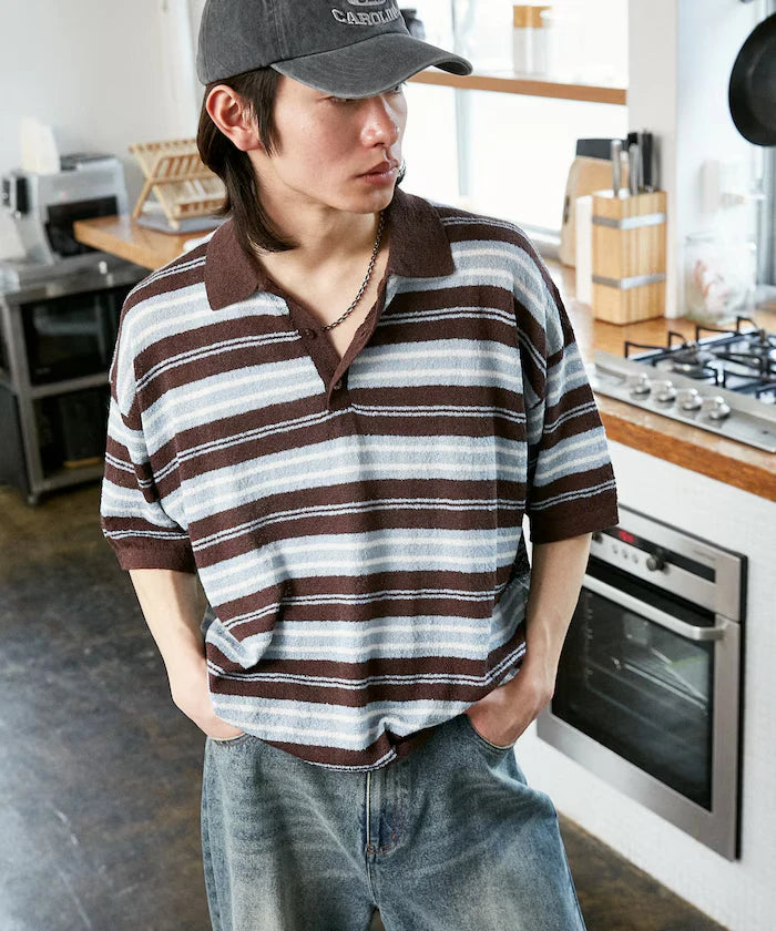 LOVE POP STUDIO Border Knit Polo Shirt Limited Edition