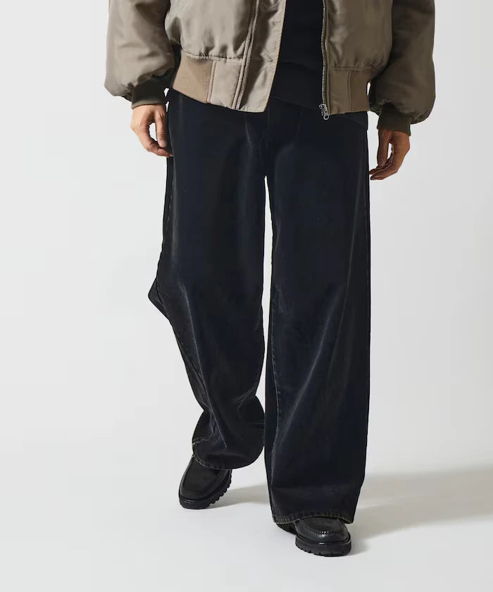 Flocked Denim Contrast Wide Straight Pants