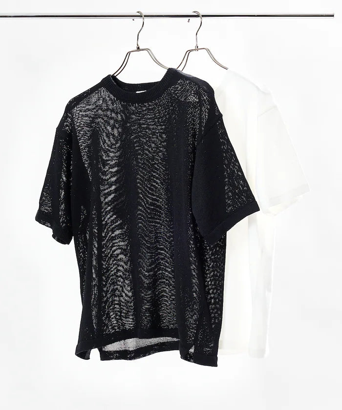Sheer Knit & Cotton T-Shirt Layered Set