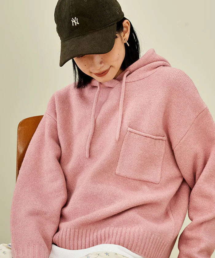 Knit hoodie with pockets