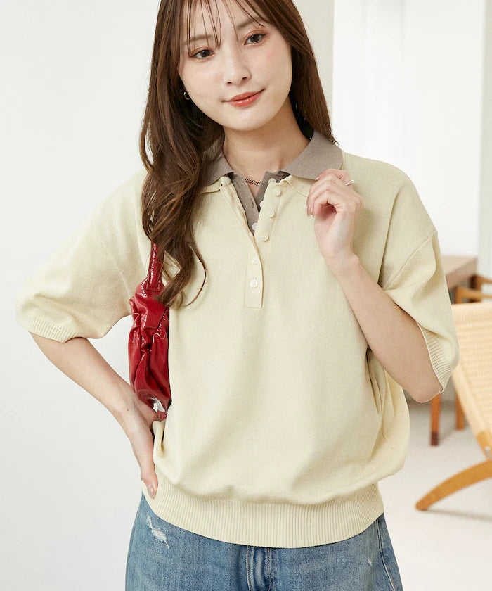 Color Scheme 2-Panel Collar Short Sleeve Knit Polo Shirt Limited Edition
