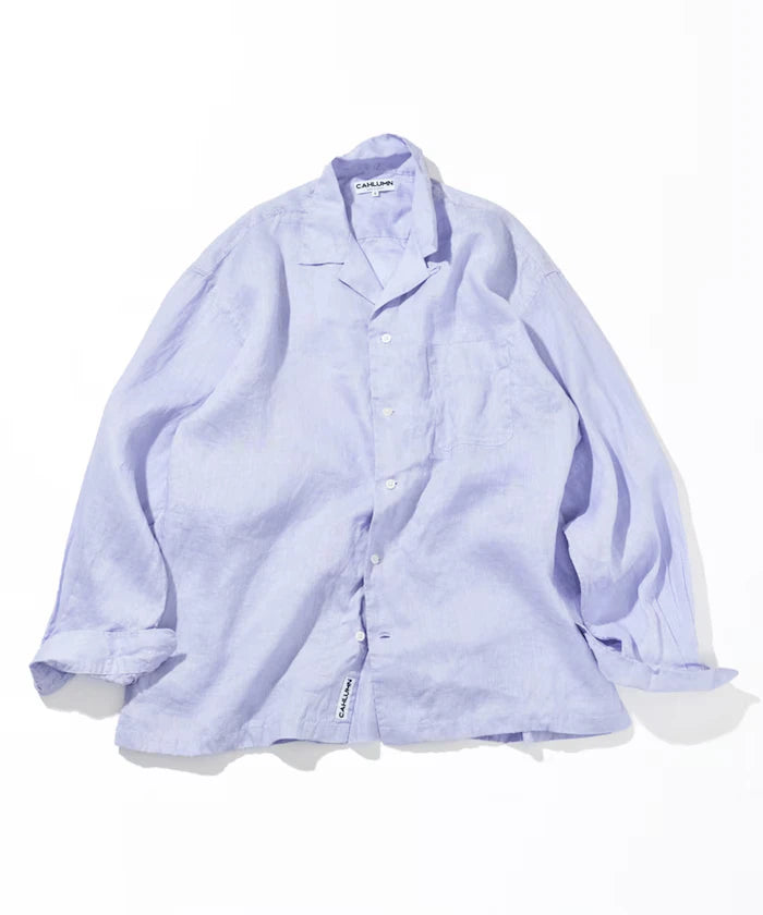 Linen Open Collar Long Sleeve Shirt