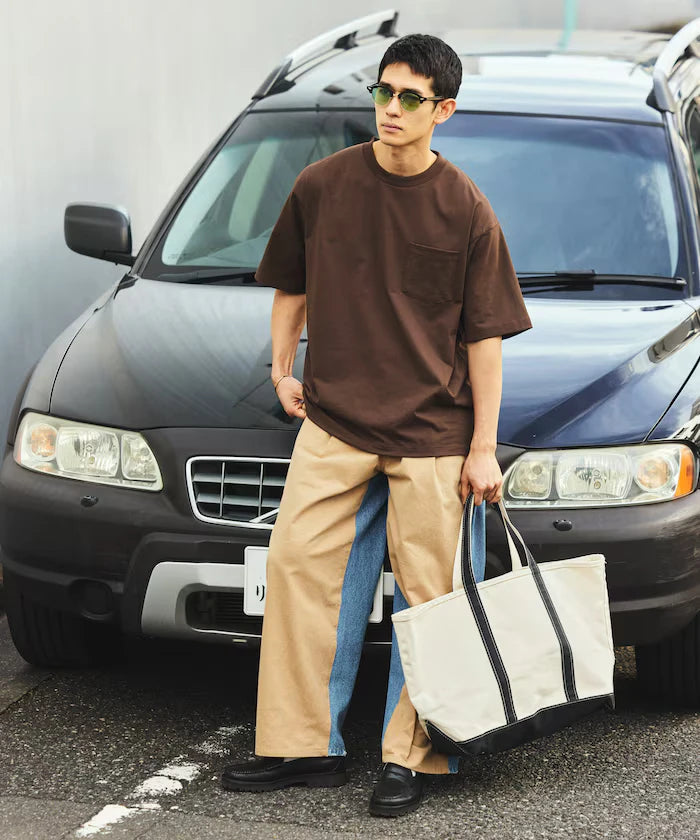 Chino Denim Docking Pants / Wide Straight Pants