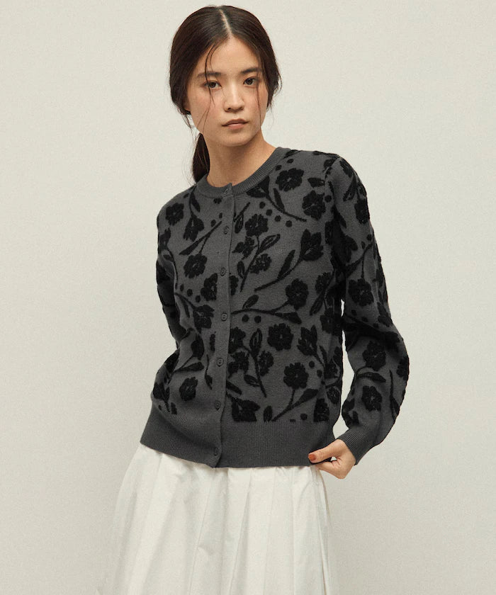 Flower Jacquard Knit Cardigan