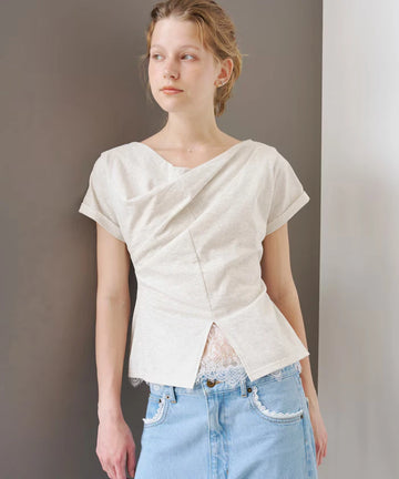 Lace Docking Draped Neck Top 【Limited Edition】