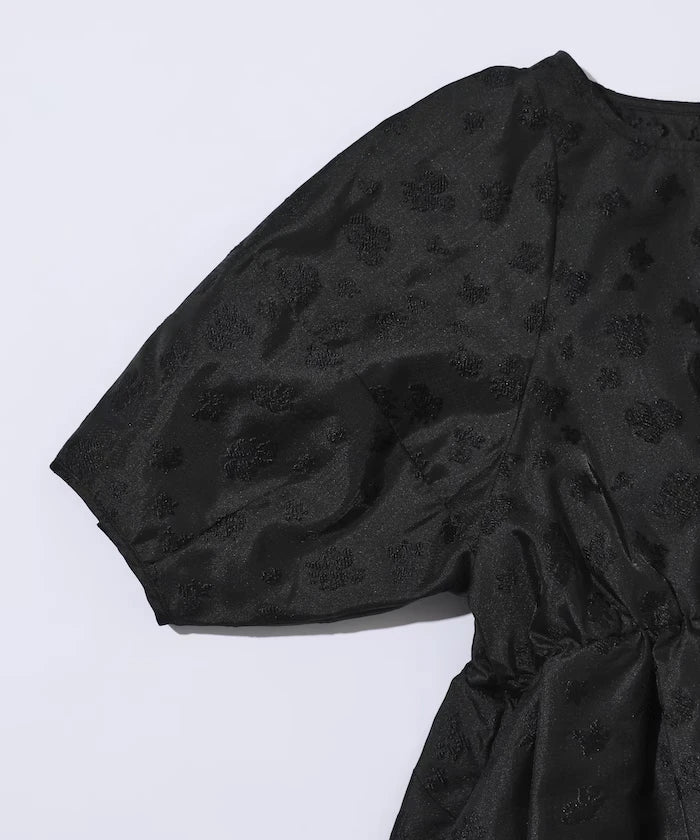 Flower Sheer Jacquard Volume Sleeve Peplum Blouse / 5 Minutes Sleeve