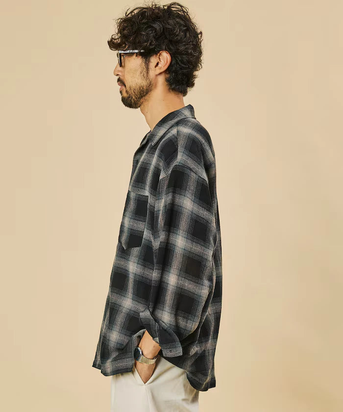 Relaxed Fit Sheer Ombre Check Open Collar Shirt