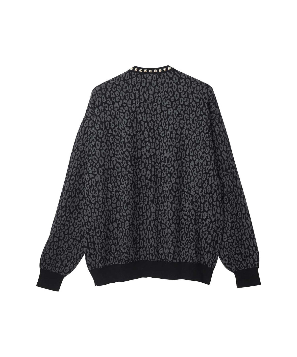 Leopard Pattern Jacquard Studded Cardigan