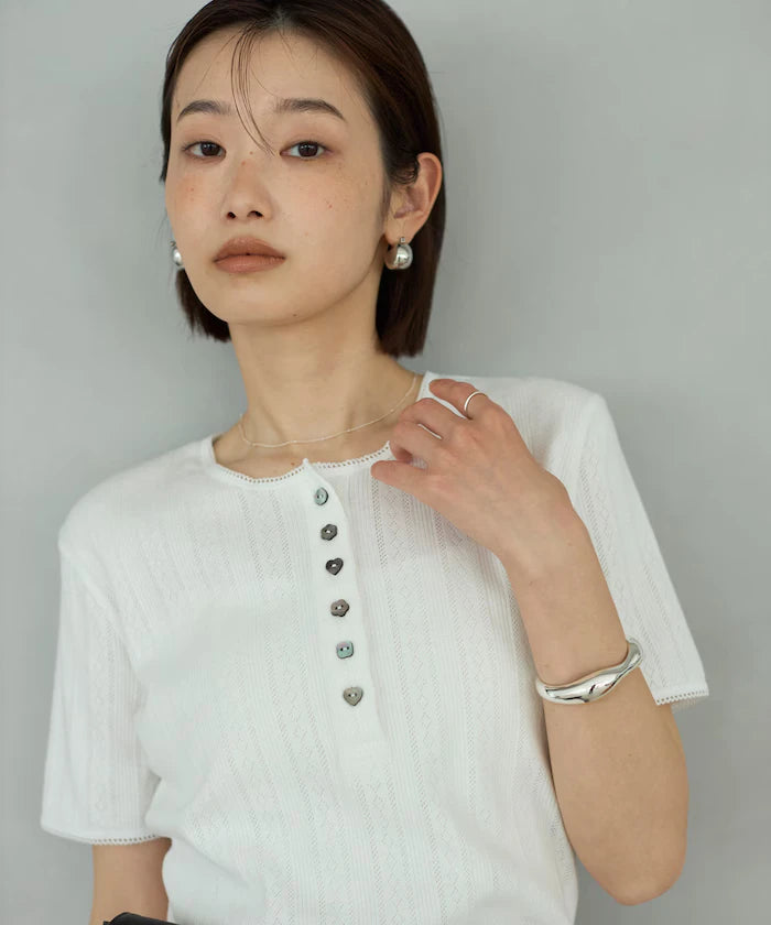 Henry Neck Knitted Lace T-Shirt